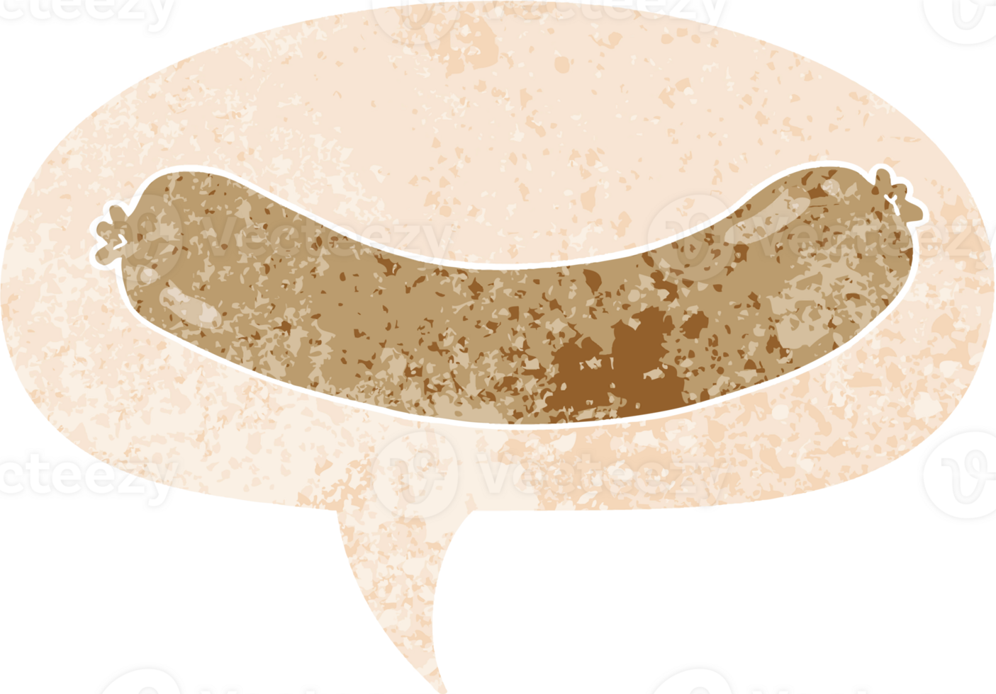 cartoon sausage and speech bubble in retro textured style png