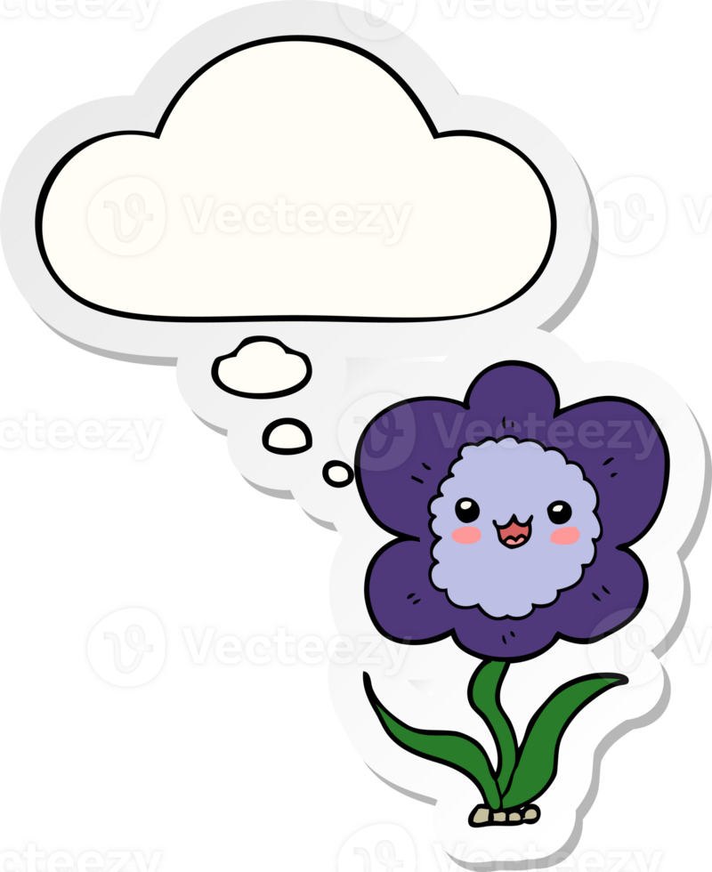 cartoon flower and thought bubble as a printed sticker png