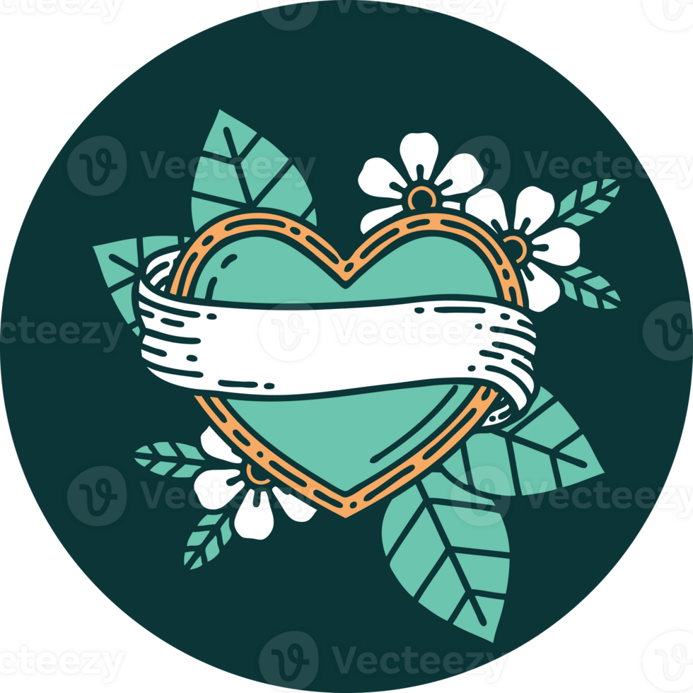 tattoo style icon of a heart and banner png