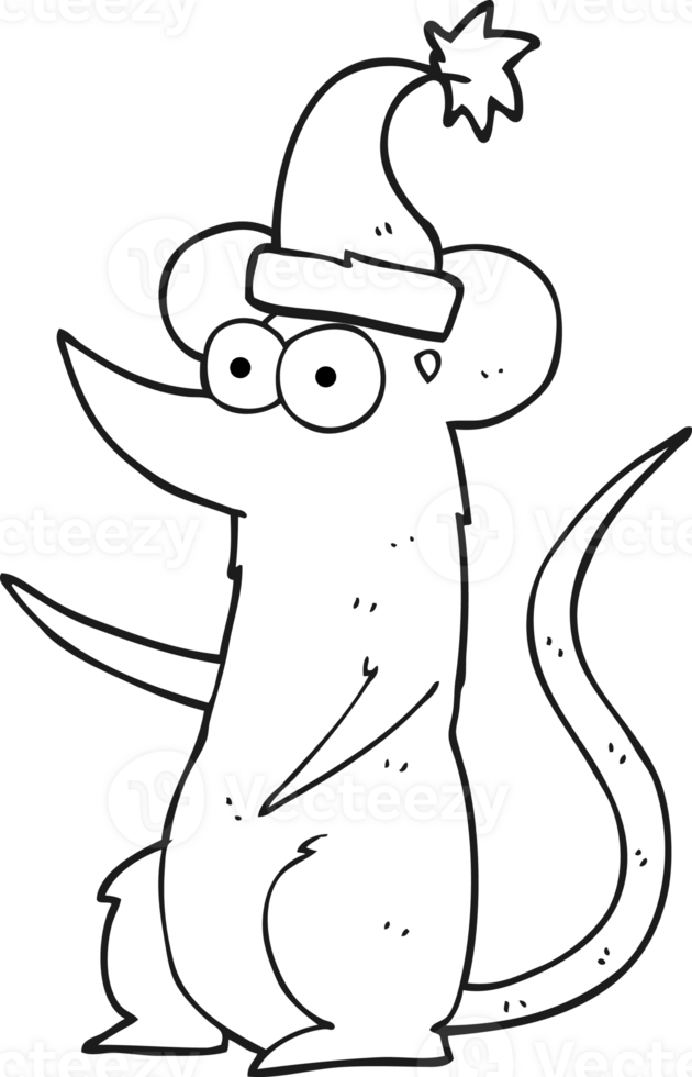 black and white cartoon mouse wearing christmas hat png