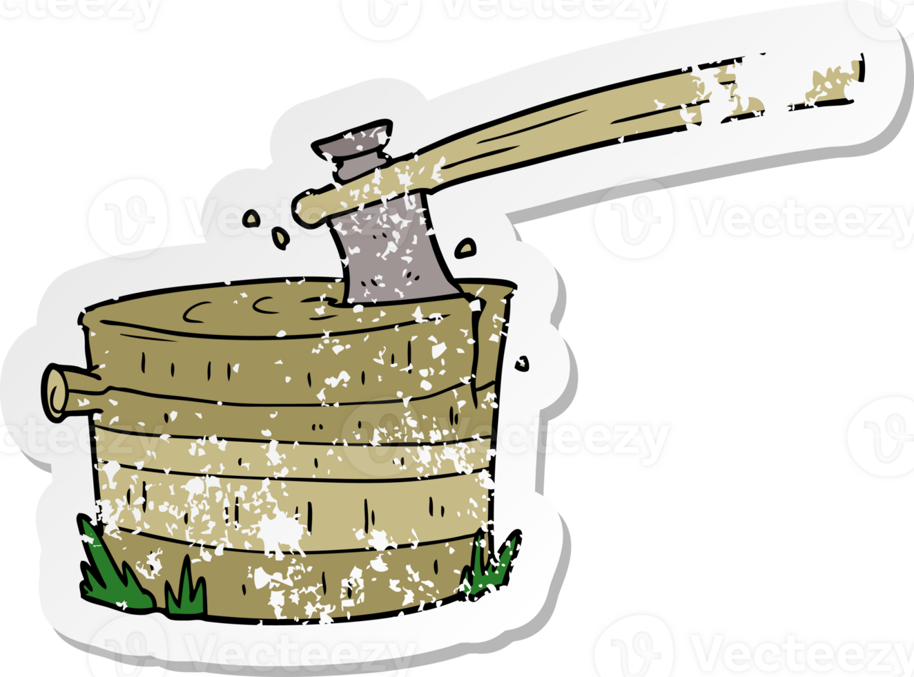 distressed sticker of a cartoon tree stump with axe png