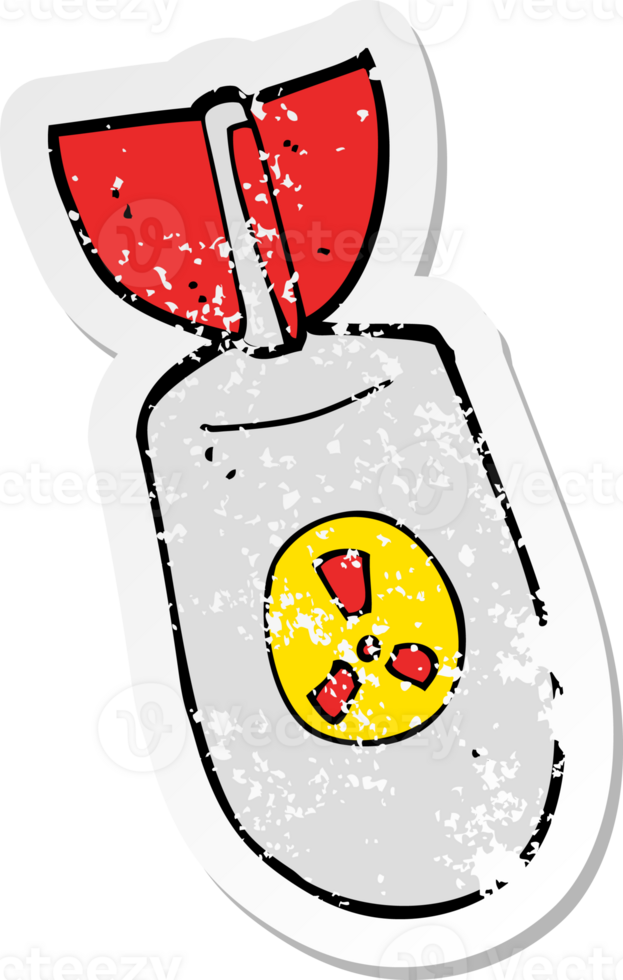 retro distressed sticker of a cartoon atom bomb png