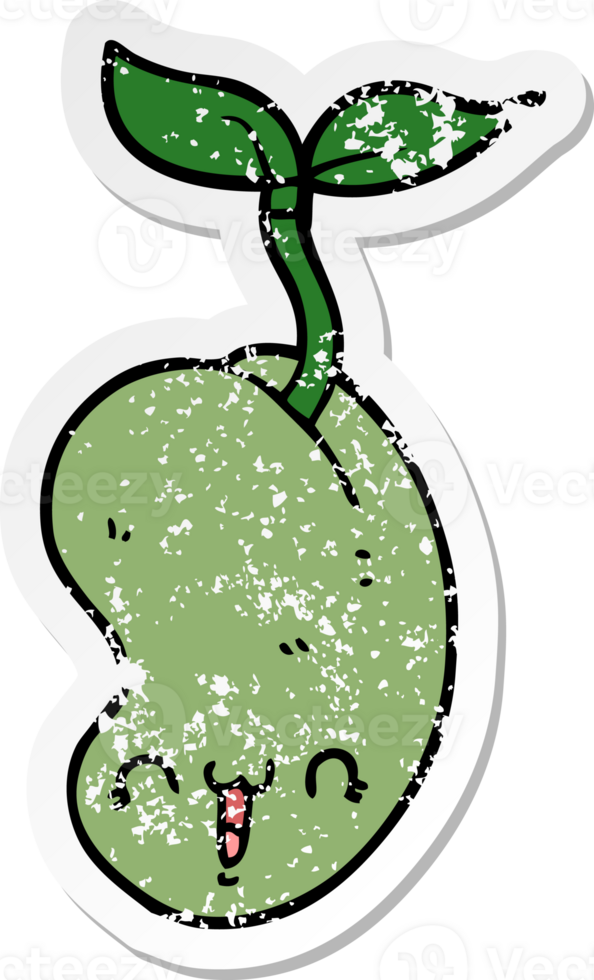 distressed sticker of a cute cartoon seed sprouting png