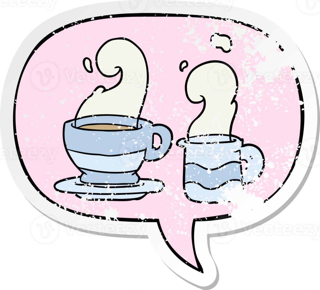 cartoon cup of coffee and speech bubble distressed sticker png