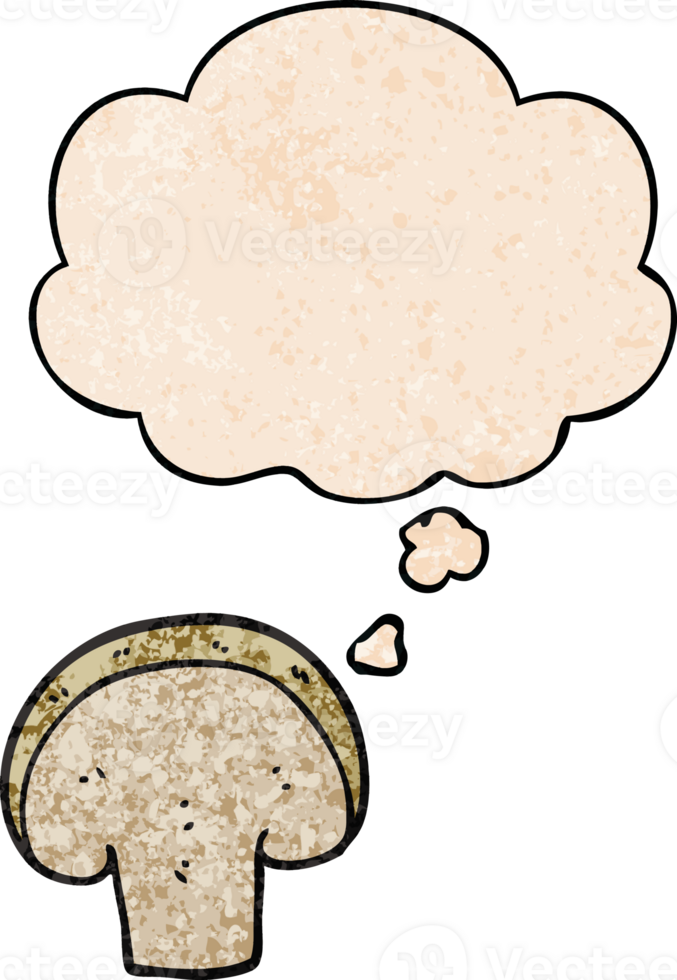 cartoon mushroom slice and thought bubble in grunge texture pattern style png