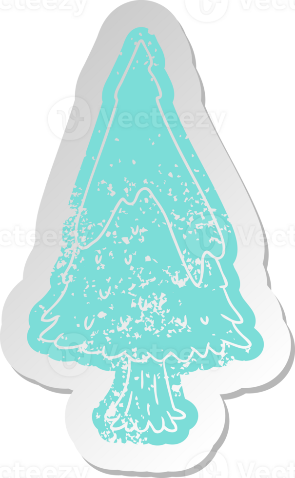 distressed old sticker single snow covered tree png
