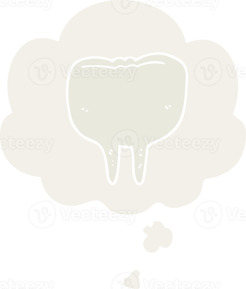 cartoon tooth and thought bubble in retro style png