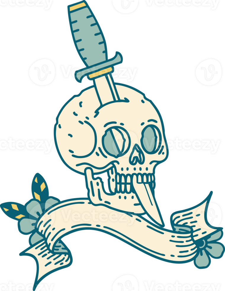 tattoo with banner of a skull and dagger png