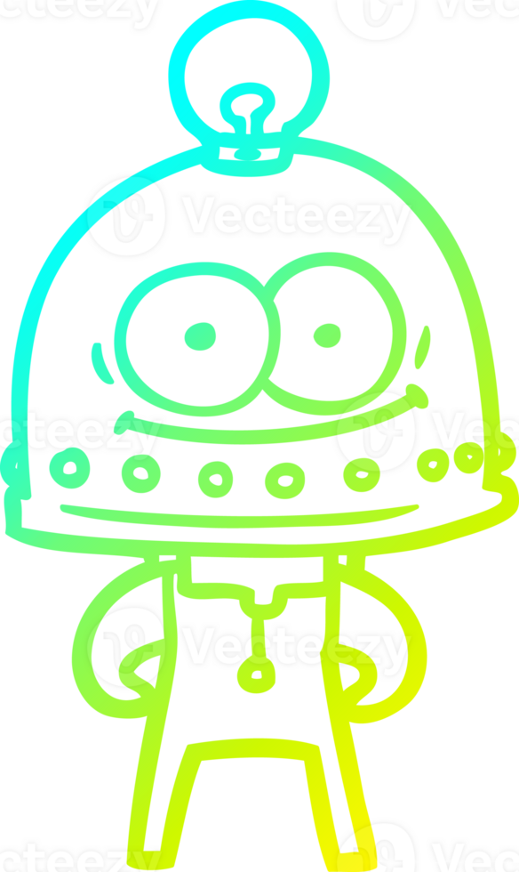 cold gradient line drawing happy carton robot with light bulb png