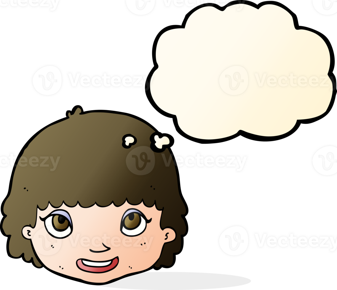 cartoon happy female face with thought bubble png