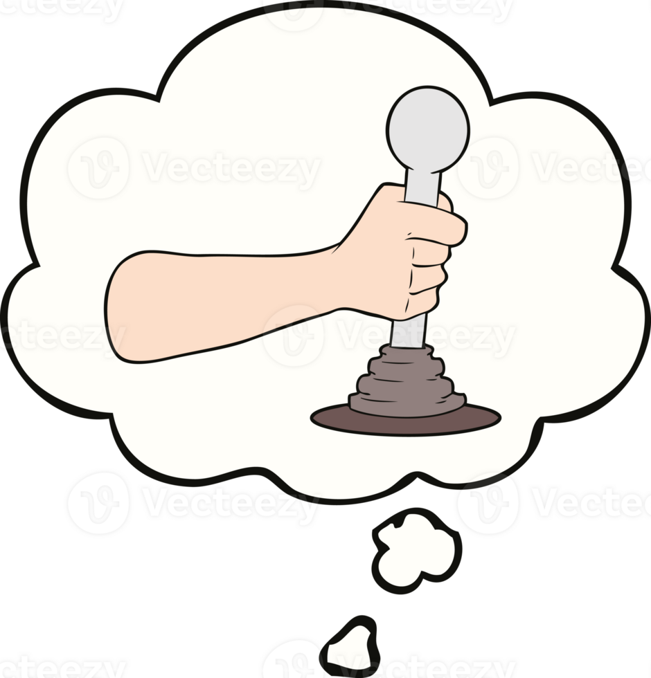 cartoon hand pulling lever and thought bubble png