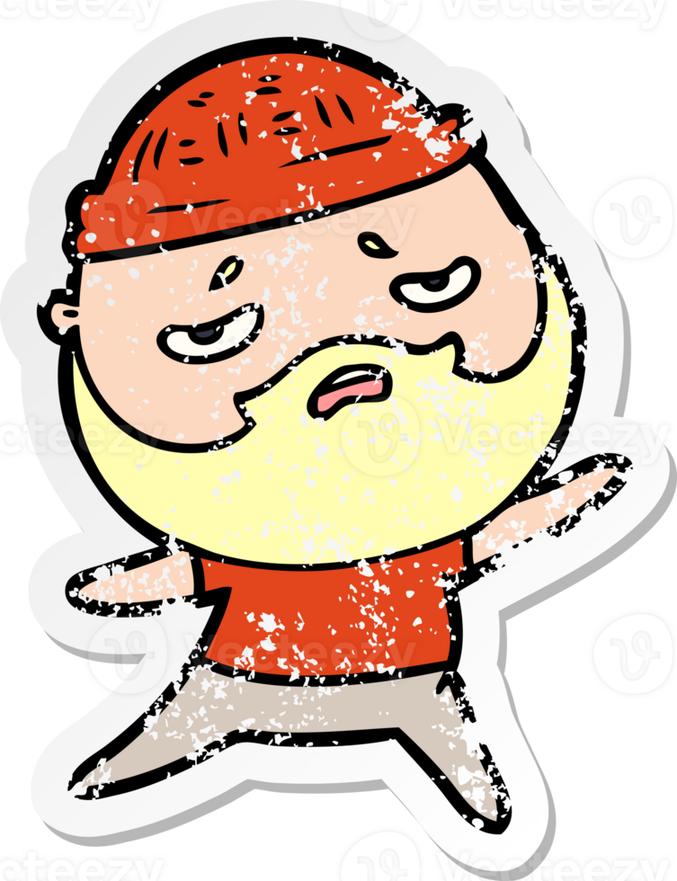 distressed sticker of a cartoon worried man with beard png