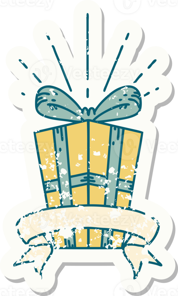 grunge sticker of tattoo style christmas present png