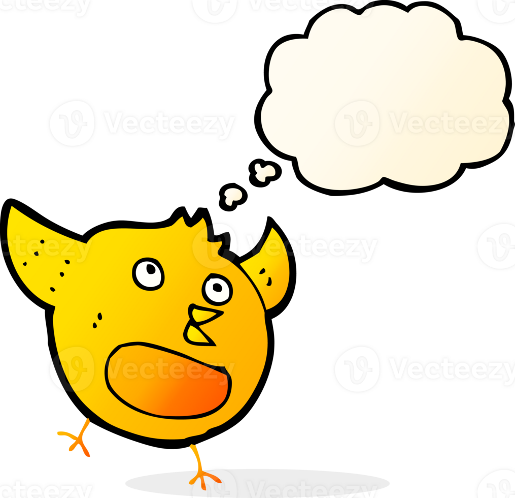 cartoon happy bird with thought bubble png