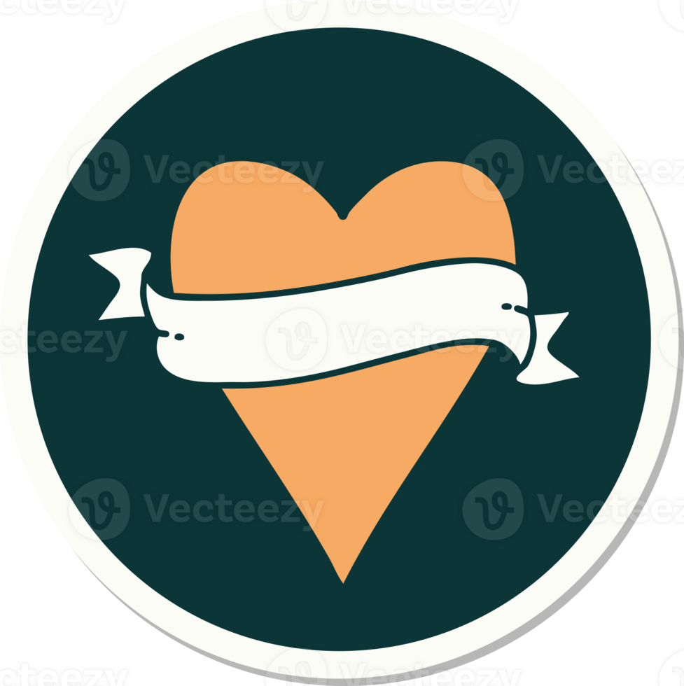 tattoo style sticker of a heart and banner png