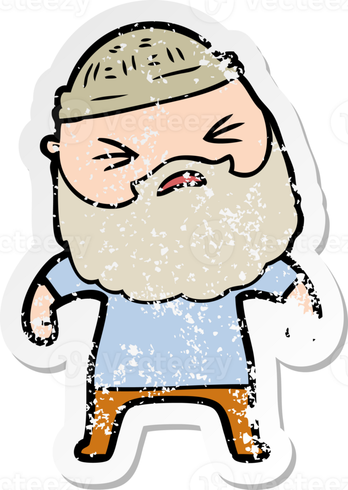 distressed sticker of a cartoon man with beard png