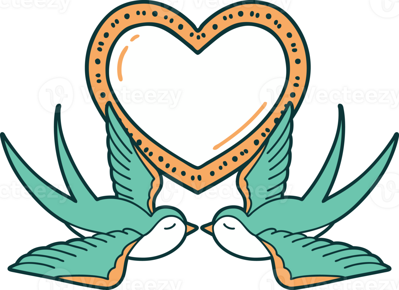 tattoo style icon of a swallows and a heart png
