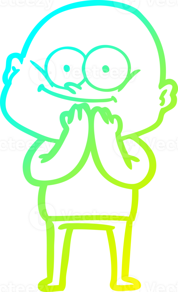cold gradient line drawing cartoon bald man staring png