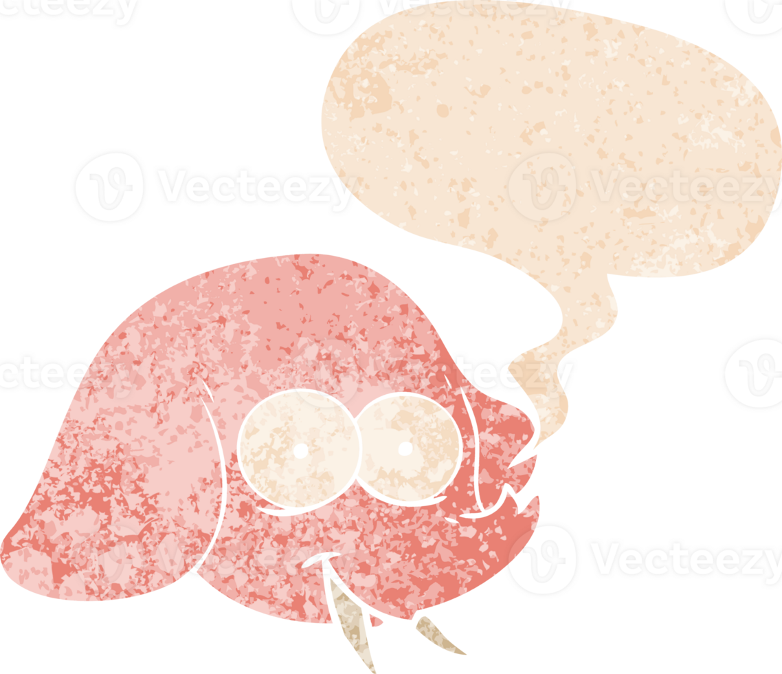 cartoon elephant face and speech bubble in retro textured style png