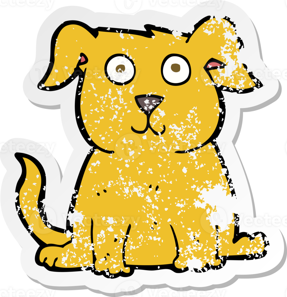 retro distressed sticker of a cartoon happy dog png