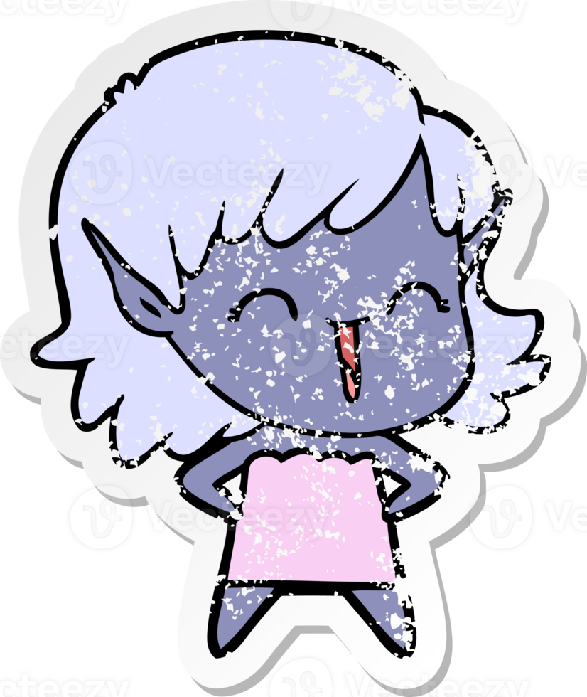 distressed sticker of a cartoon elf girl png