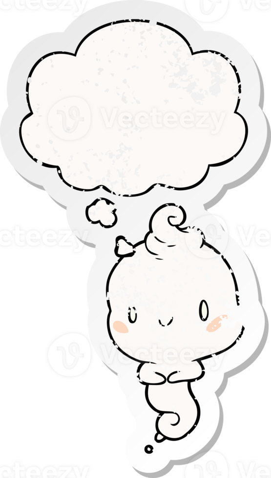 cartoon ghost and thought bubble as a distressed worn sticker png