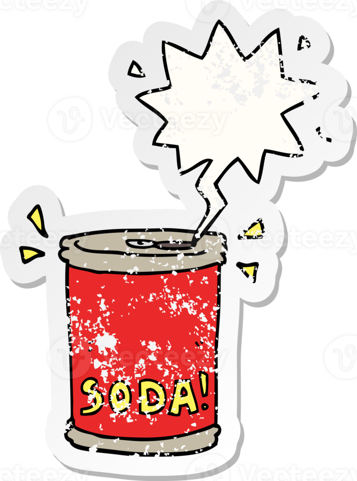 cartoon soda can and speech bubble distressed sticker png