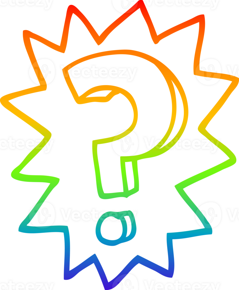 rainbow gradient line drawing cartoon question mark png