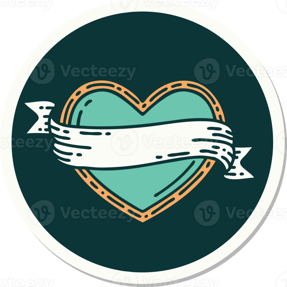 tattoo style sticker of a heart and banner png