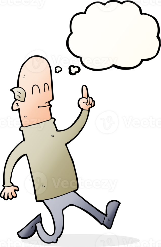 cartoon bald man with idea with thought bubble png