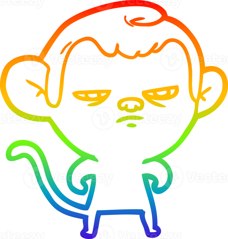 rainbow gradient line drawing cartoon monkey png