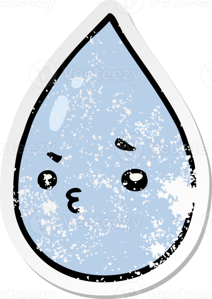 distressed sticker of a cartoon cute raindrop png