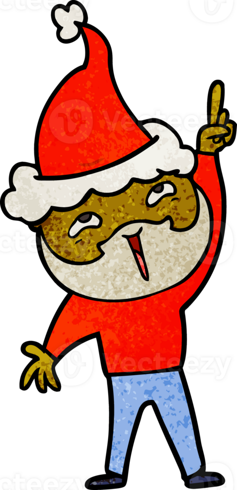 textured cartoon of a happy bearded man wearing santa hat png
