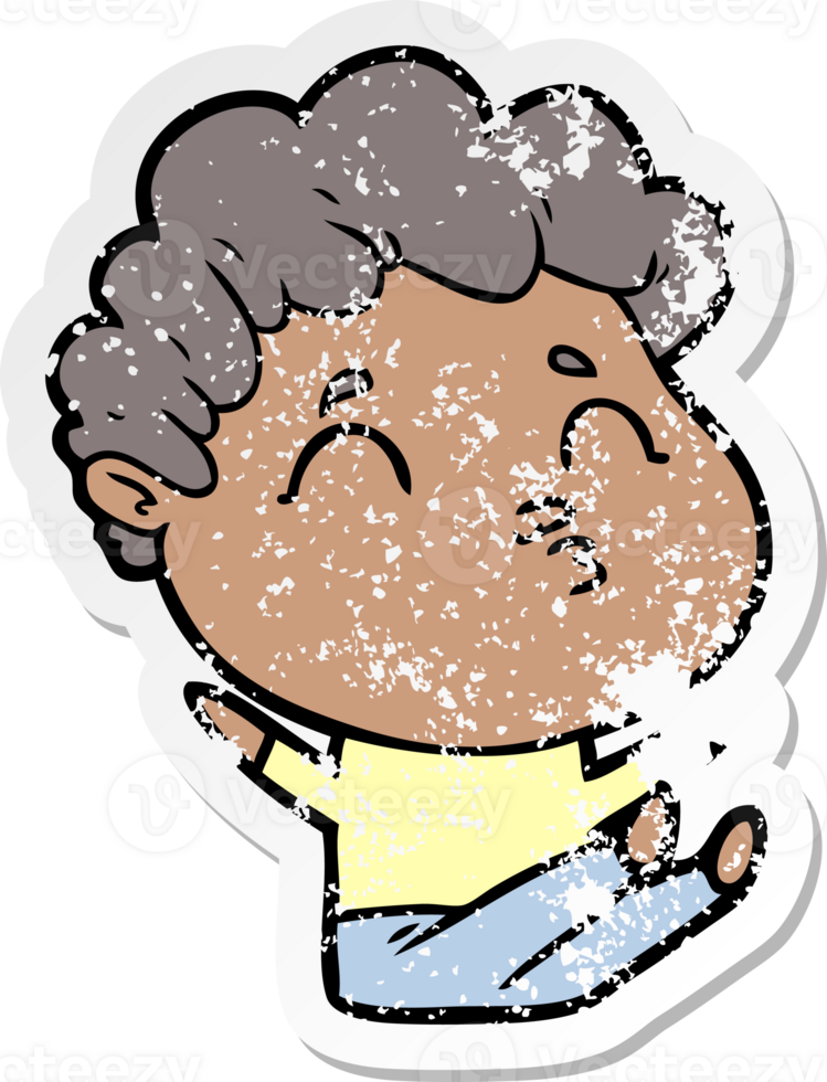 distressed sticker of a cartoon man pouting png