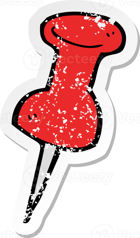 retro distressed sticker of a cartoon drawing pin png