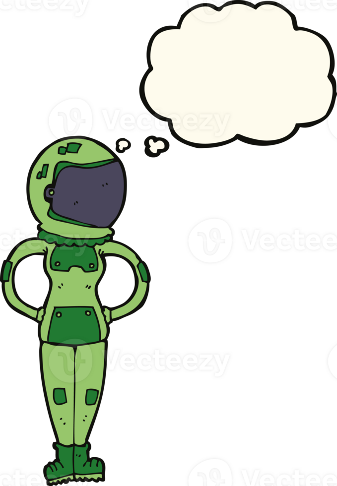 cartoon female astronaut with thought bubble png