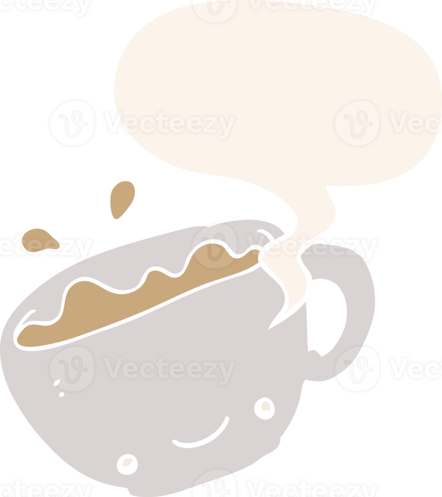 cartoon cup of coffee and speech bubble in retro style png