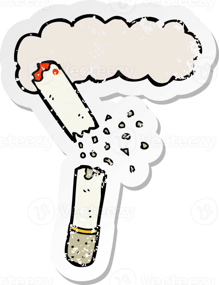 retro distressed sticker of a cartoon broken cigarette png