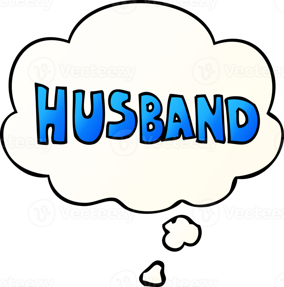 cartoon word husband and thought bubble in smooth gradient style png