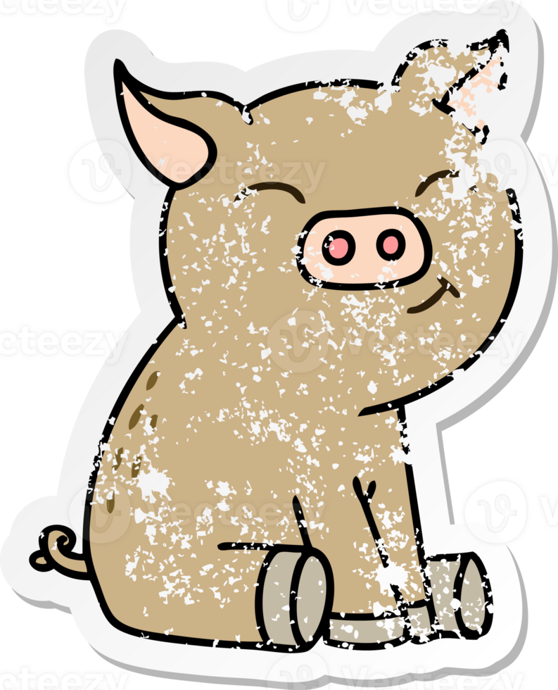 distressed sticker of a quirky hand drawn cartoon pig png