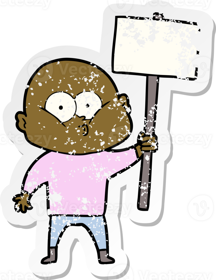 distressed sticker of a cartoon bald man staring png