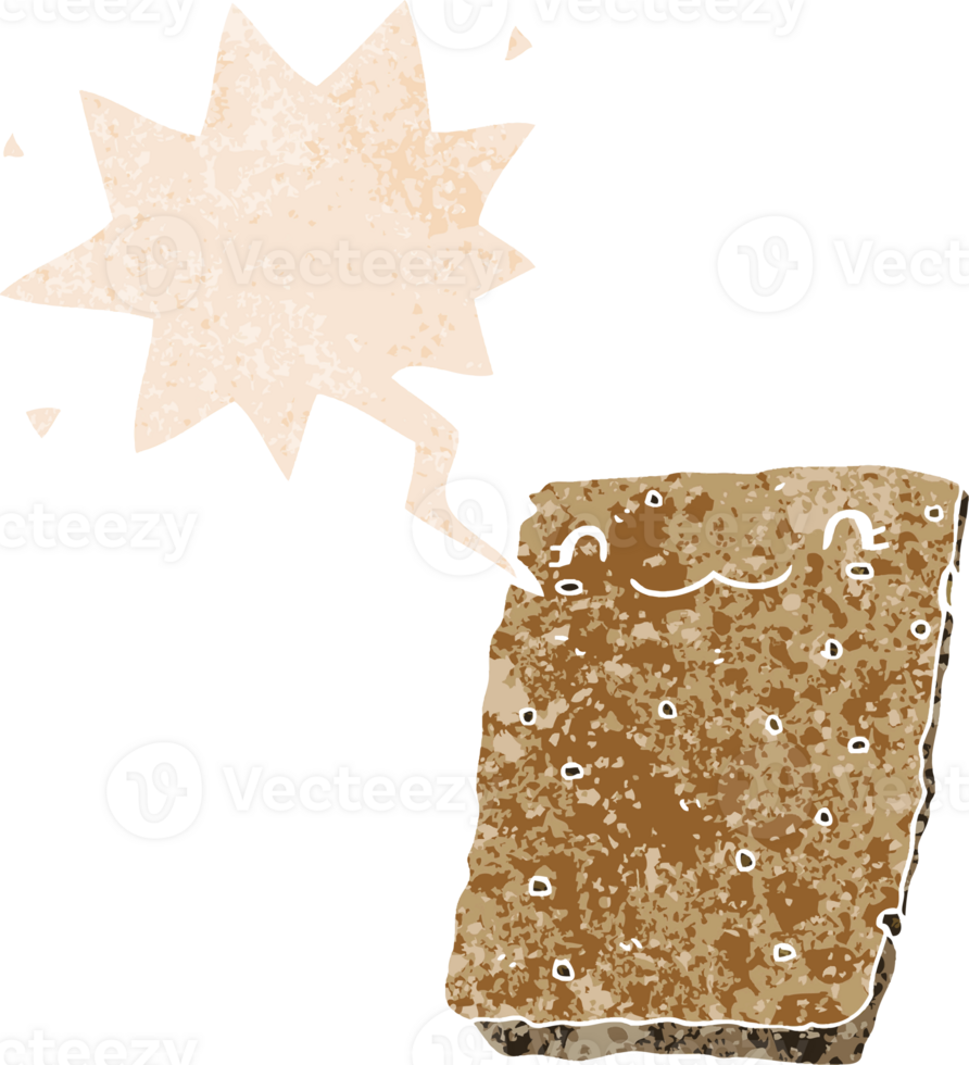 cartoon biscuit and speech bubble in retro textured style png