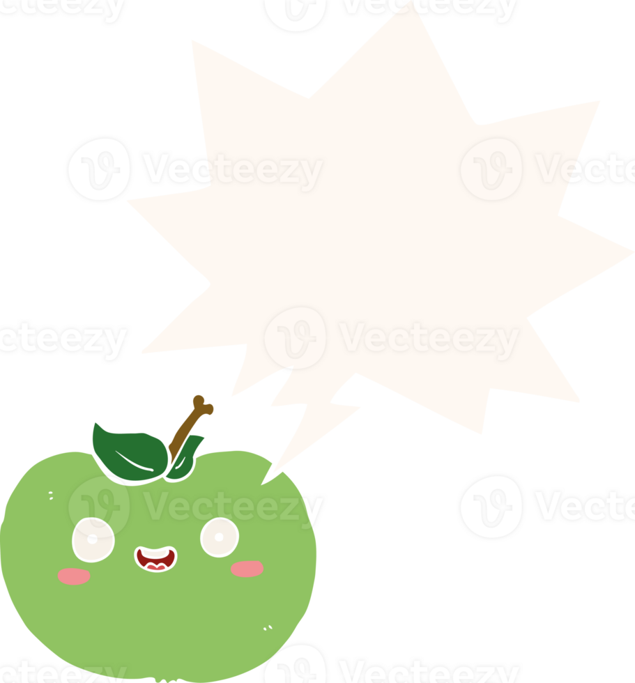 cartoon apple and speech bubble in retro style png