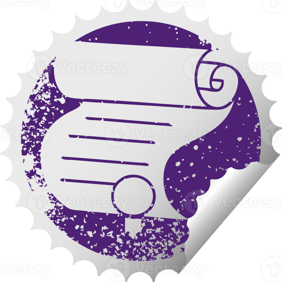 distressed circular peeling sticker symbol important document png