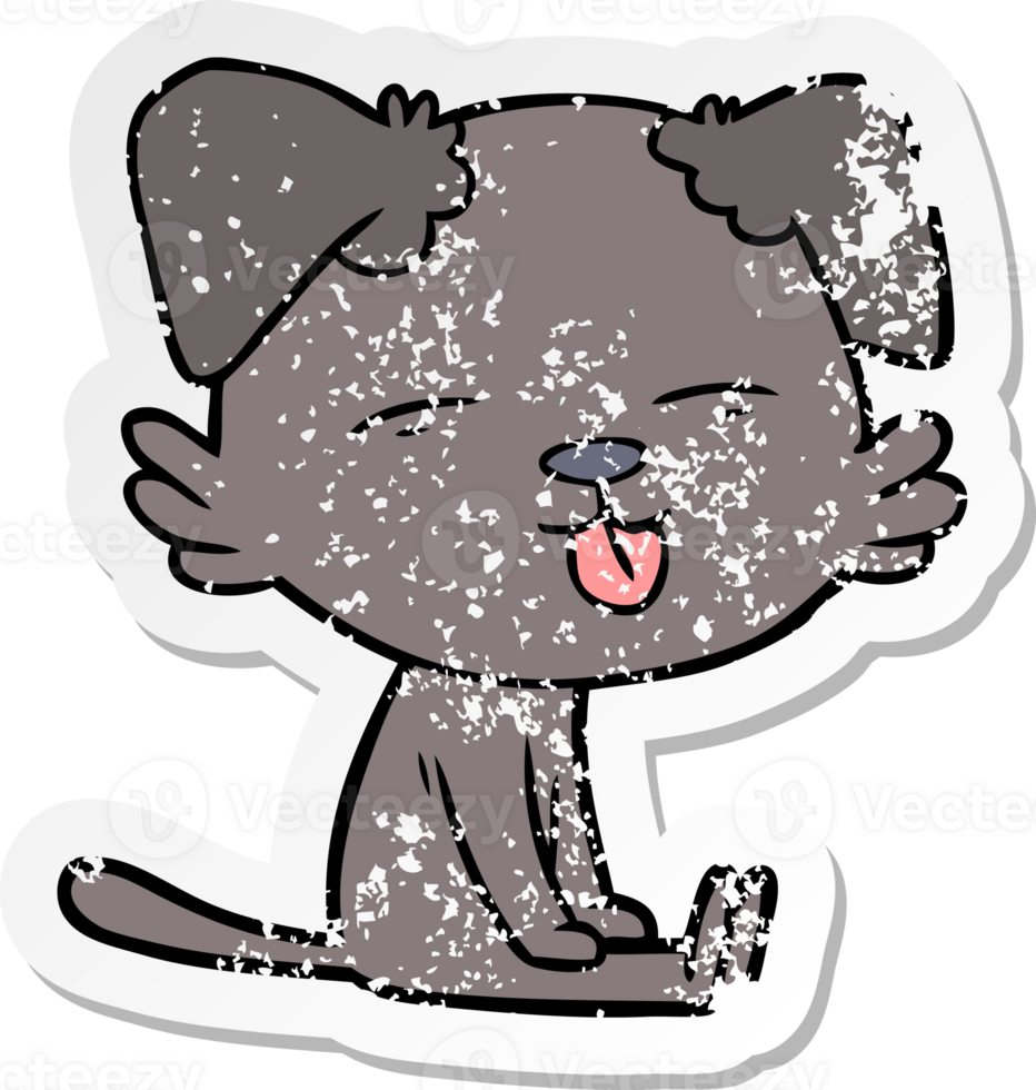 distressed sticker of a cartoon dog sticking out tongue png