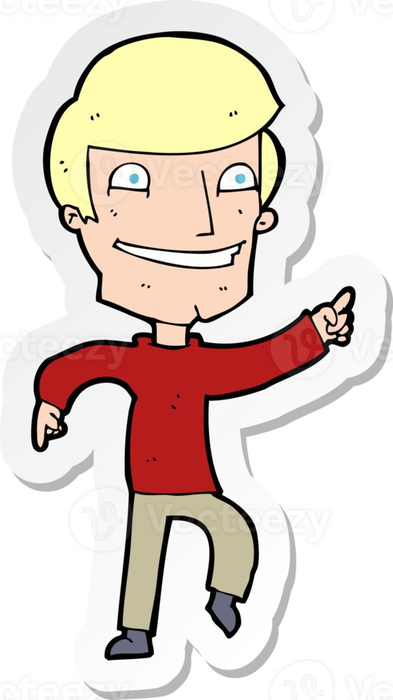sticker of a cartoon happy man pointing png