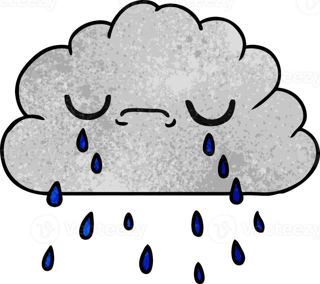 textured cartoon of cute crying cloud png