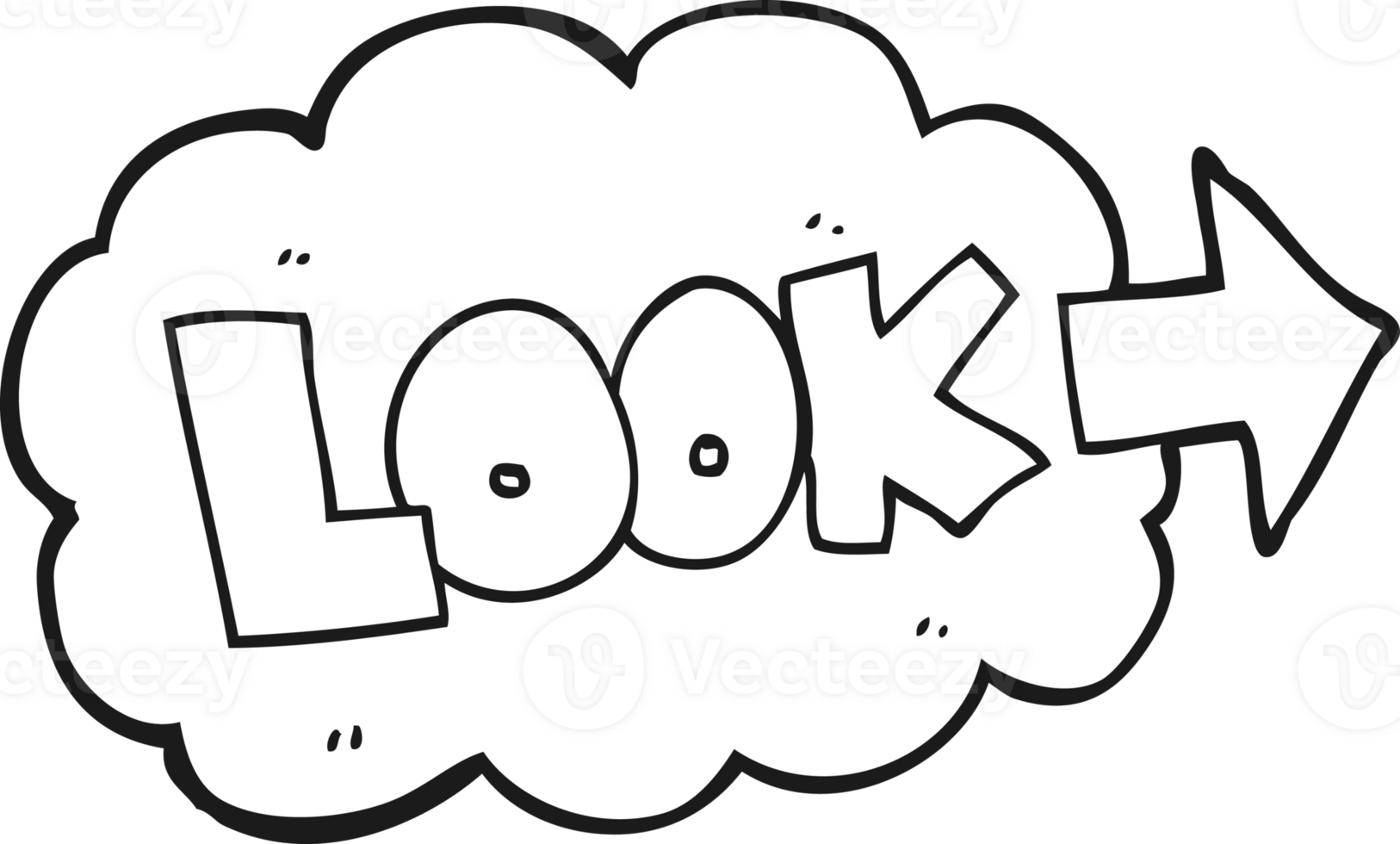 black and white cartoon look pointing sign png