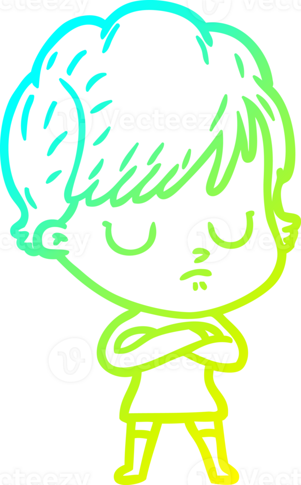 cold gradient line drawing cartoon woman png