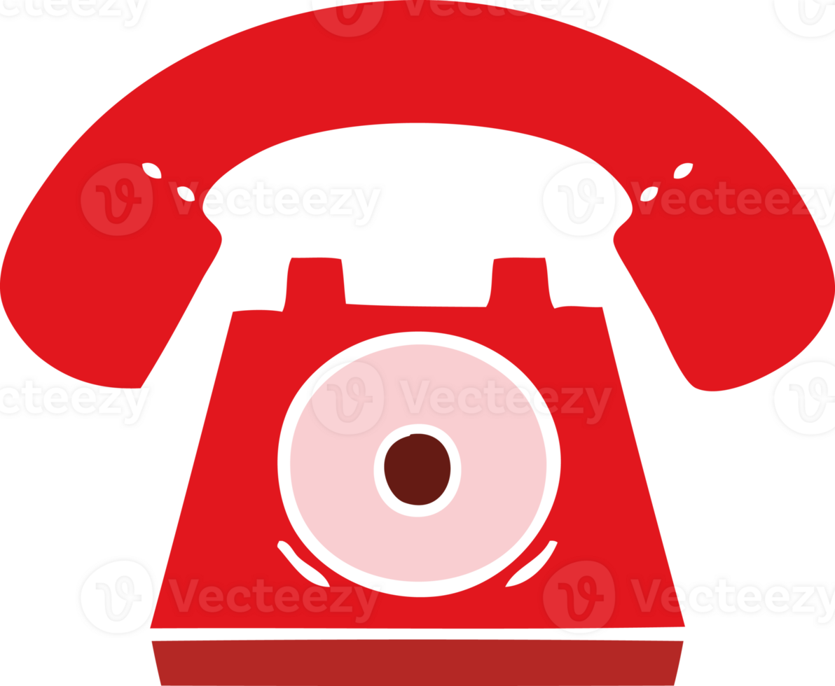 flat color retro cartoon red telephone png